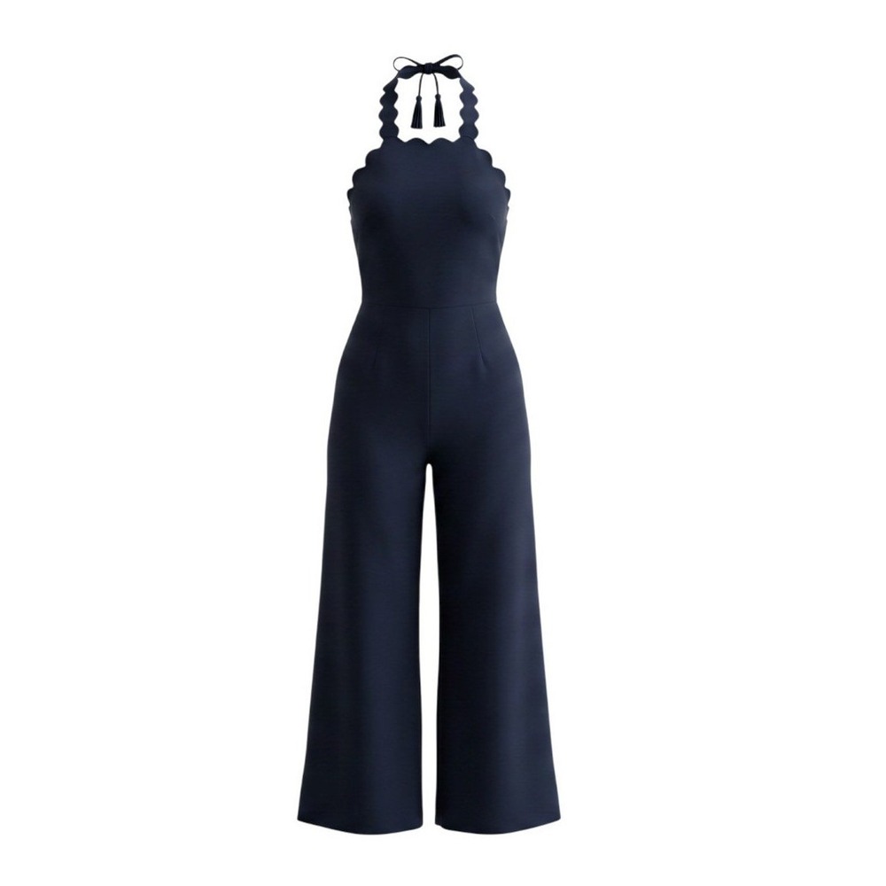 Miu Miu Italy Scalloped Halter Capri Jumpsuit Black Bow IT 36 US 0 Unworn